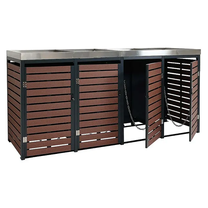 Proregal Mülltonnenbox 4er mit Pflanzkasten - Metall, Braun, Geeignet für Anzahl Mülltonnen: 4 Stk.