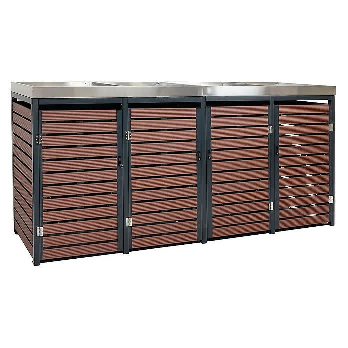 Proregal Mülltonnenbox 4er mit Pflanzkasten - Metall, Braun, Geeignet für Anzahl Mülltonnen: 4 Stk.