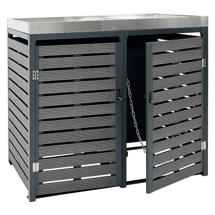 Proregal Mülltonnenbox XL 2er-/4er mit Pflanzkasten - Metall, Anthrazit, Geeignet für Anzahl Mülltonnen: 4 Stk.