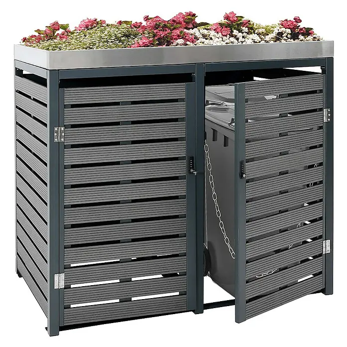 Proregal Mülltonnenbox XL 2er-/4er mit Pflanzkasten - Metall, Anthrazit, Geeignet für Anzahl Mülltonnen: 4 Stk.
