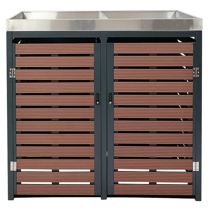 Proregal Mülltonnenbox XL 2er-/4er mit Pflanzkasten - Metall, Braun, Geeignet für Anzahl Mülltonnen: 4 Stk.