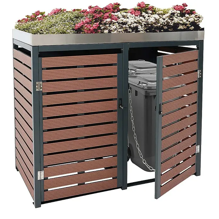 Proregal Mülltonnenbox XL 2er-/4er mit Pflanzkasten - Metall, Braun, Geeignet für Anzahl Mülltonnen: 4 Stk.