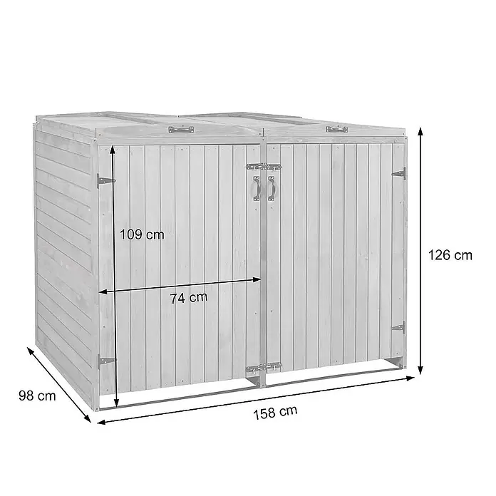 Proregal Mülltonnenbox XL 2er-/4er - Holz, Grau-Weiß, Geeignet für Anzahl Mülltonnen: 4 Stk.