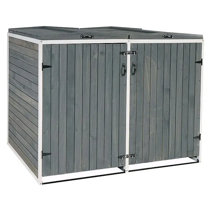 Proregal Mülltonnenbox XL 2er-/4er - Holz, Grau-Weiß, Geeignet für Anzahl Mülltonnen: 4 Stk.