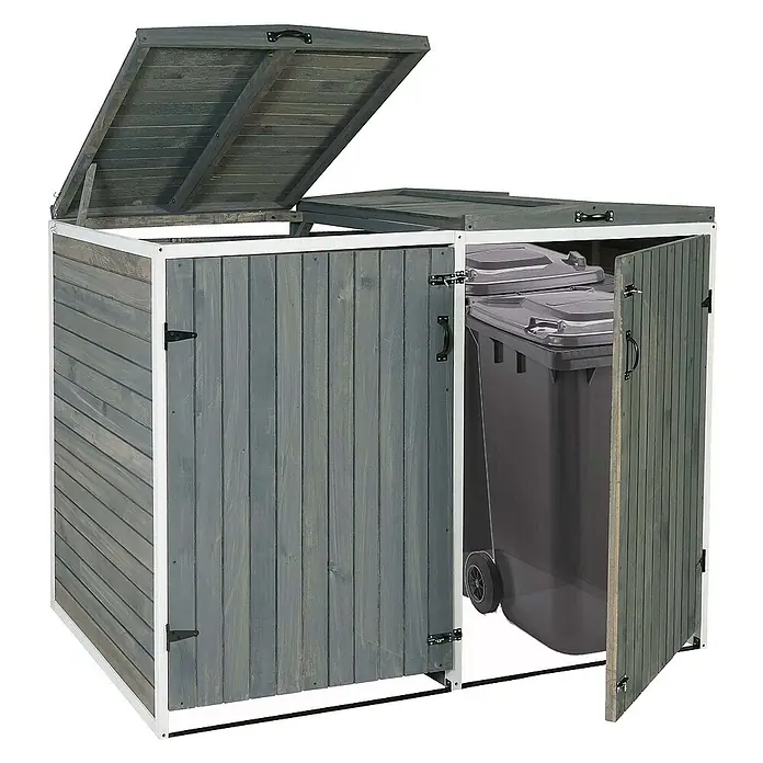 Proregal Mülltonnenbox XL 2er-/4er - Holz, Grau-Weiß, Geeignet für Anzahl Mülltonnen: 4 Stk.