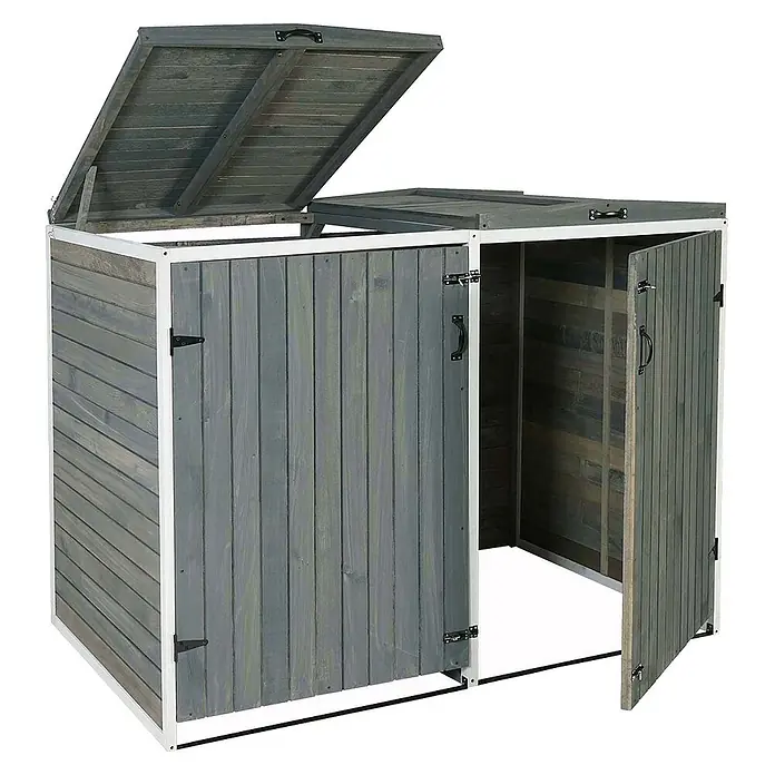 Proregal Mülltonnenbox XL 2er-/4er - Holz, Grau-Weiß, Geeignet für Anzahl Mülltonnen: 4 Stk.