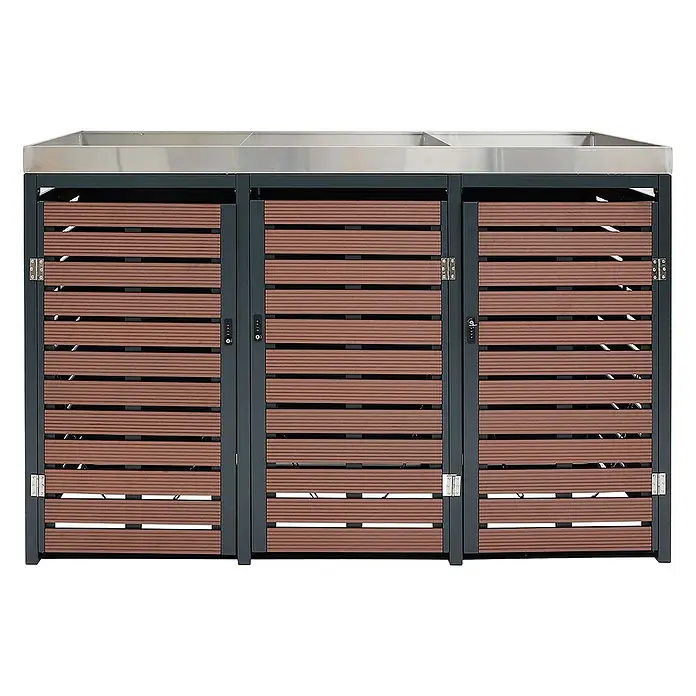 Proregal Mülltonnenbox 3er mit Pflanzkasten - Metall, Braun, Geeignet für Anzahl Mülltonnen: 3 Stk.