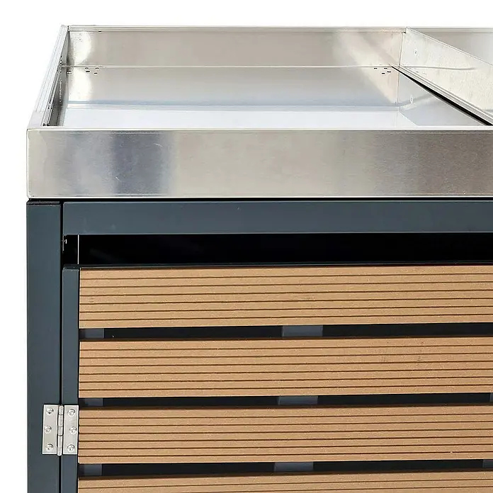 Proregal Mülltonnenbox 3er mit Pflanzkasten - Metall, Teak-Optik, Geeignet für Anzahl Mülltonnen: 3 Stk.