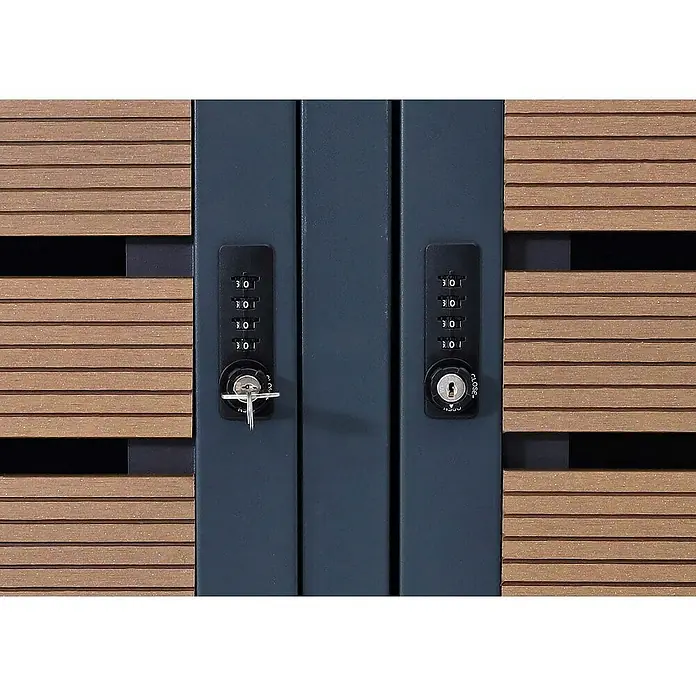 Proregal Mülltonnenbox 3er mit Pflanzkasten - Metall, Teak-Optik, Geeignet für Anzahl Mülltonnen: 3 Stk.