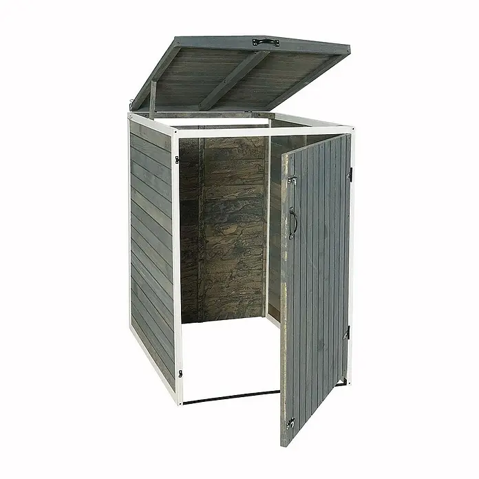 Proregal Mülltonnenbox XL 1er-/2er - Holz, Grau-Weiß, Geeignet für Anzahl Mülltonnen: 2 Stk.