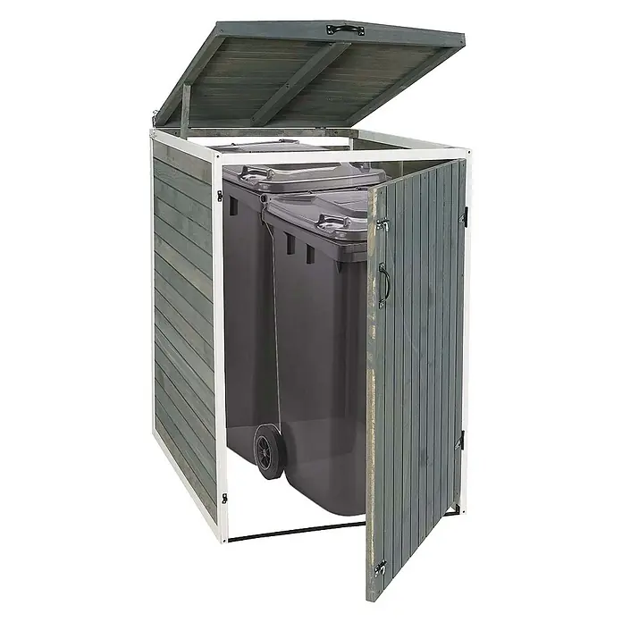 Proregal Mülltonnenbox XL 1er-/2er - Holz, Grau-Weiß, Geeignet für Anzahl Mülltonnen: 2 Stk.
