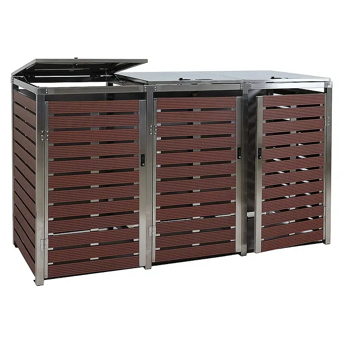 Proregal Mülltonnenbox 3er - 200 x 85 cm, Metall, Braun, Geeignet für Anzahl Mülltonnen: 3 Stk.