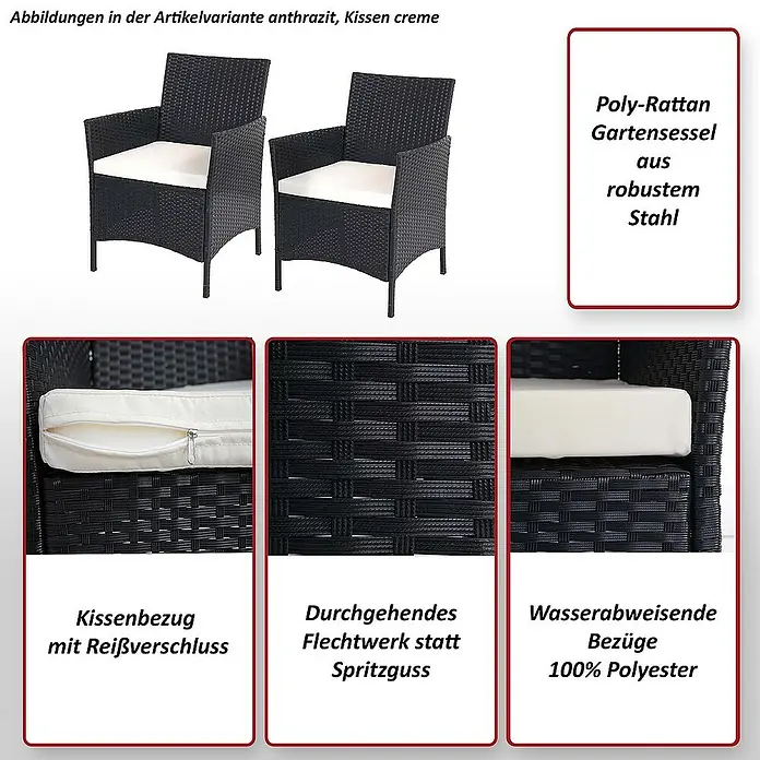 Proregal Gartensessel 2er-Set - 2 Stk., Poly-Rattan, Braun