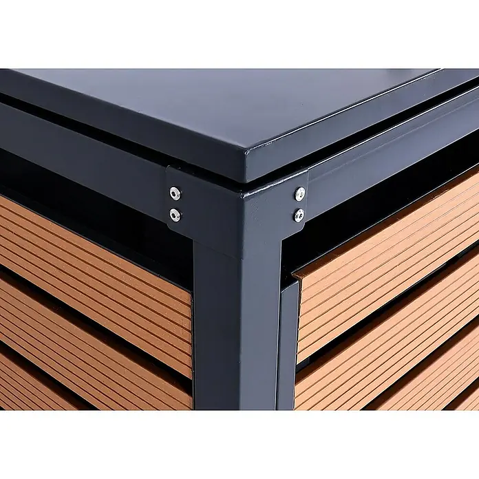 Proregal Mülltonnenbox 3er - 205 x 84 cm, Metall, Teak-Optik, Geeignet für Anzahl Mülltonnen: 3 Stk.