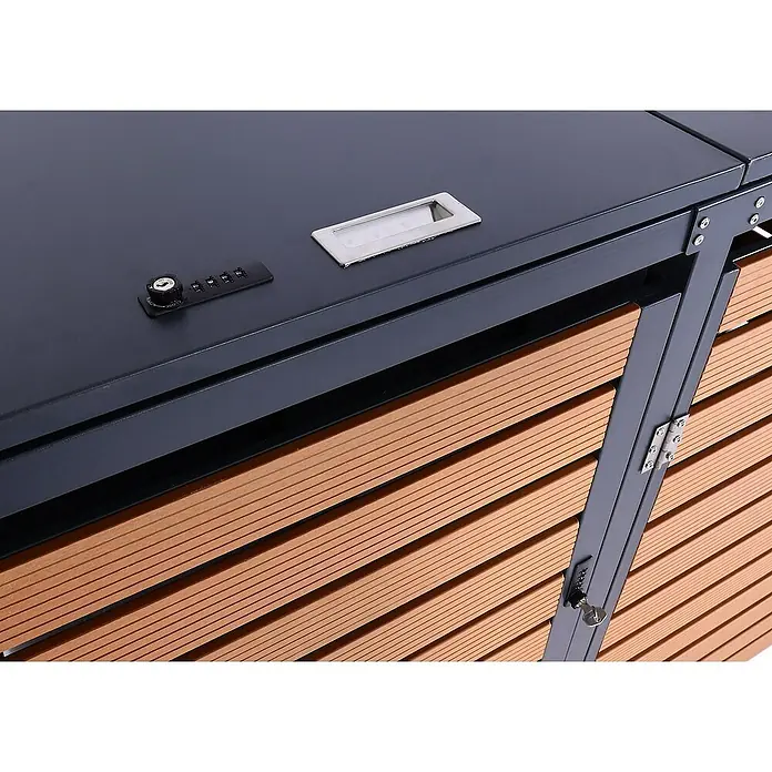 Proregal Mülltonnenbox 3er - 205 x 84 cm, Metall, Teak-Optik, Geeignet für Anzahl Mülltonnen: 3 Stk.