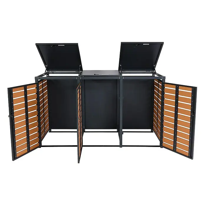 Proregal Mülltonnenbox 3er - 205 x 84 cm, Metall, Teak-Optik, Geeignet für Anzahl Mülltonnen: 3 Stk.