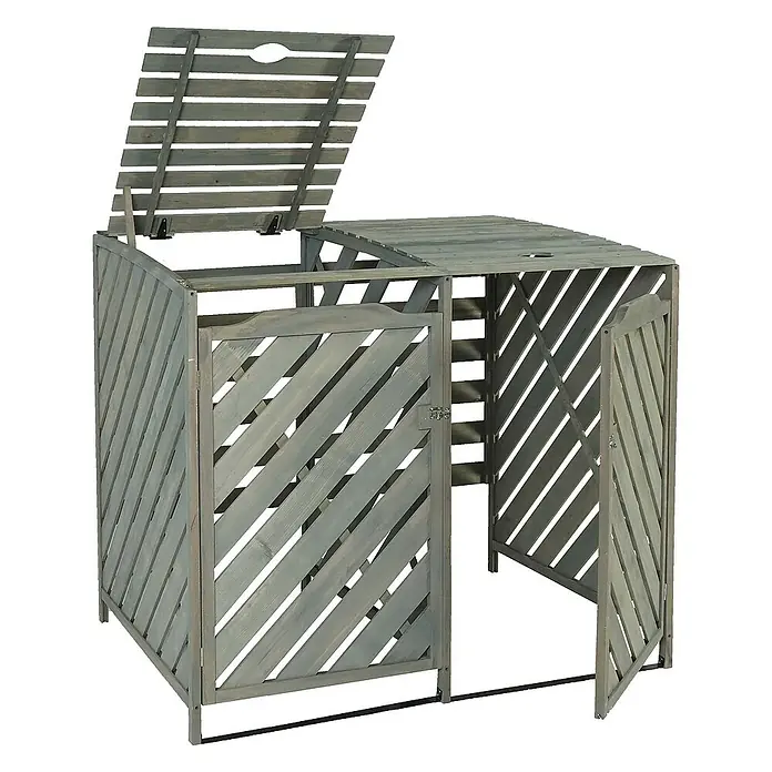 Proregal Mülltonnenbox XL 2er-/4er - Holz, Grau, Geeignet für Anzahl Mülltonnen: 4 Stk.
