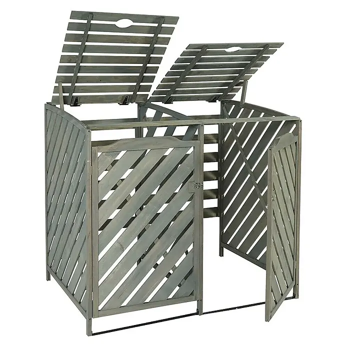 Proregal Mülltonnenbox XL 2er-/4er - Holz, Grau, Geeignet für Anzahl Mülltonnen: 4 Stk.