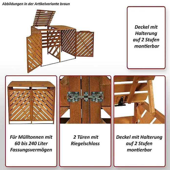 Proregal Mülltonnenbox XL 2er-/4er - Holz, Grau, Geeignet für Anzahl Mülltonnen: 4 Stk.