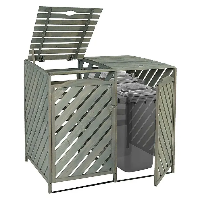 Proregal Mülltonnenbox XL 2er-/4er - Holz, Grau, Geeignet für Anzahl Mülltonnen: 4 Stk.