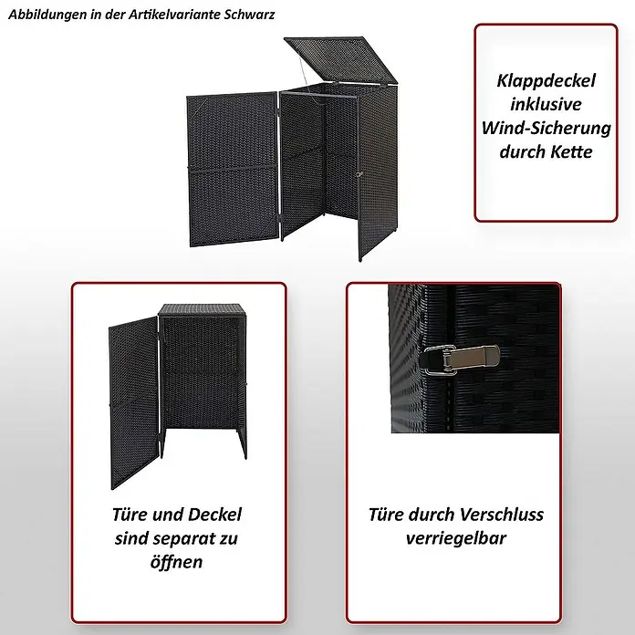 Proregal Mülltonnenbox 1er - Kunststoff, Schwarz, Geeignet für Anzahl Mülltonnen: 1 Stk.