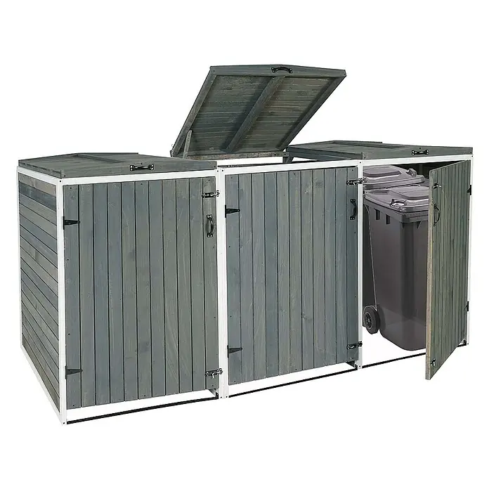 Proregal Mülltonnenbox XL 3er-/6er - Holz, Grau-Weiß, Geeignet für Anzahl Mülltonnen: 3 Stk.