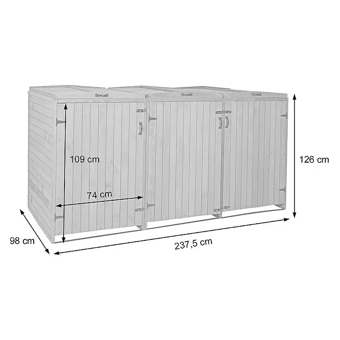 Proregal Mülltonnenbox XL 3er-/6er - Holz, Grau-Weiß, Geeignet für Anzahl Mülltonnen: 3 Stk.