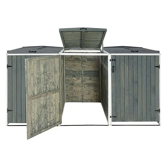 Proregal Mülltonnenbox XL 3er-/6er - Holz, Grau-Weiß, Geeignet für Anzahl Mülltonnen: 3 Stk.