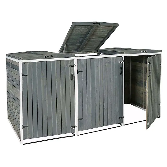 Proregal Mülltonnenbox XL 3er-/6er - Holz, Grau-Weiß, Geeignet für Anzahl Mülltonnen: 3 Stk.
