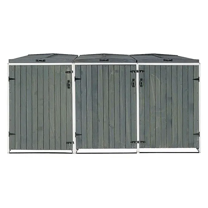 Proregal Mülltonnenbox XL 3er-/6er - Holz, Grau-Weiß, Geeignet für Anzahl Mülltonnen: 3 Stk.