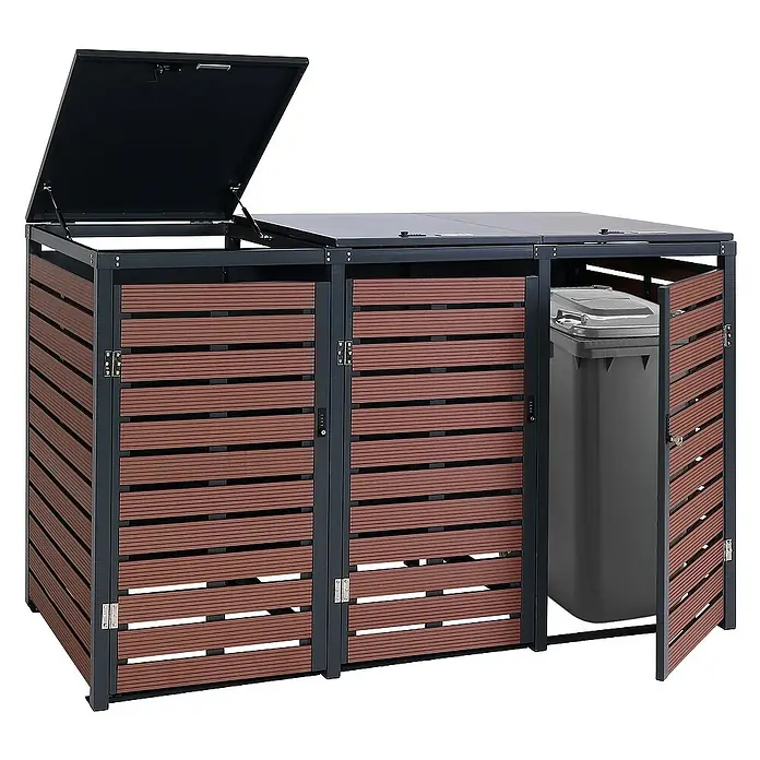 Proregal Mülltonnenbox 3er - 205 x 84 cm, Metall, Braun, Geeignet für Anzahl Mülltonnen: 3 Stk.