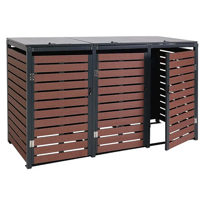 Proregal Mülltonnenbox 3er - 205 x 84 cm, Metall, Braun, Geeignet für Anzahl Mülltonnen: 3 Stk.