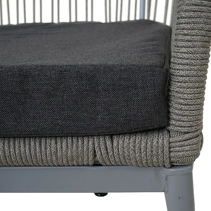 2er-Set Rope-Barhocker | HxBxT 92x51x53 cm | Sitzhöhe 76cm | Outdoor Sitzpolster Seilgeflecht Metall | Hellgrau | Kissen Dunkelgrau | Tresenhocker - 