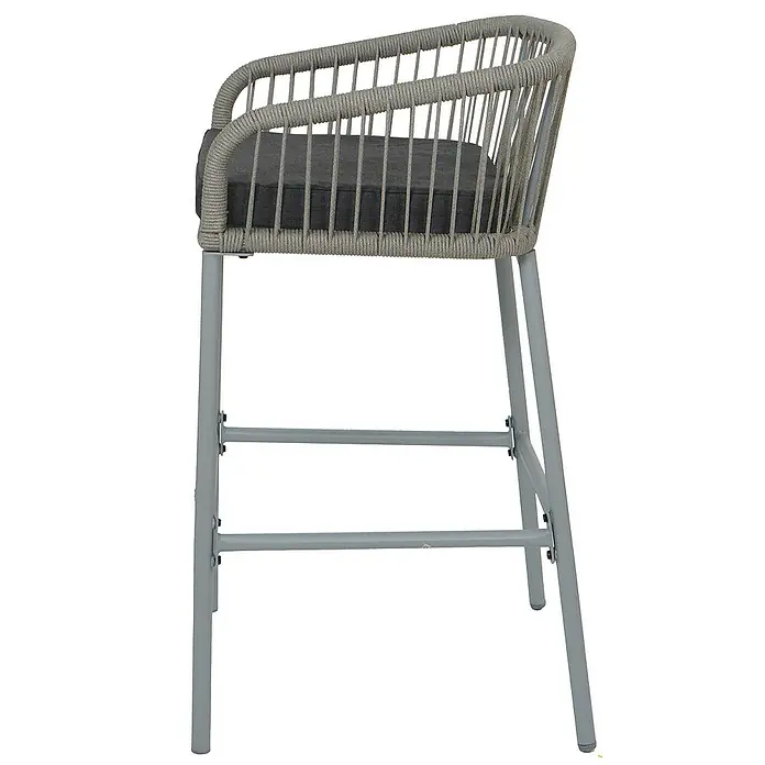2er-Set Rope-Barhocker | HxBxT 92x51x53 cm | Sitzhöhe 76cm | Outdoor Sitzpolster Seilgeflecht Metall | Hellgrau | Kissen Dunkelgrau | Tresenhocker - 