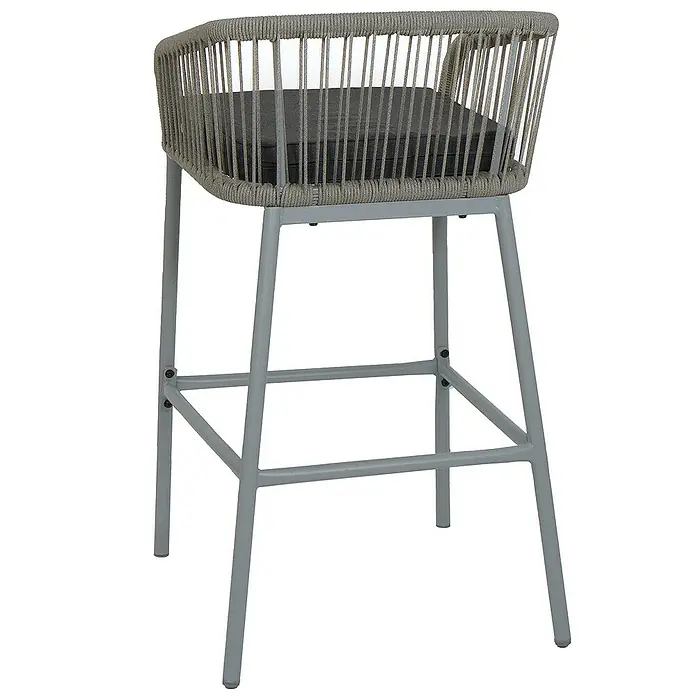 2er-Set Rope-Barhocker | HxBxT 92x51x53 cm | Sitzhöhe 76cm | Outdoor Sitzpolster Seilgeflecht Metall | Hellgrau | Kissen Dunkelgrau | Tresenhocker - 