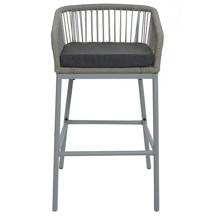 2er-Set Rope-Barhocker | HxBxT 92x51x53 cm | Sitzhöhe 76cm | Outdoor Sitzpolster Seilgeflecht Metall | Hellgrau | Kissen Dunkelgrau | Tresenhocker - 
