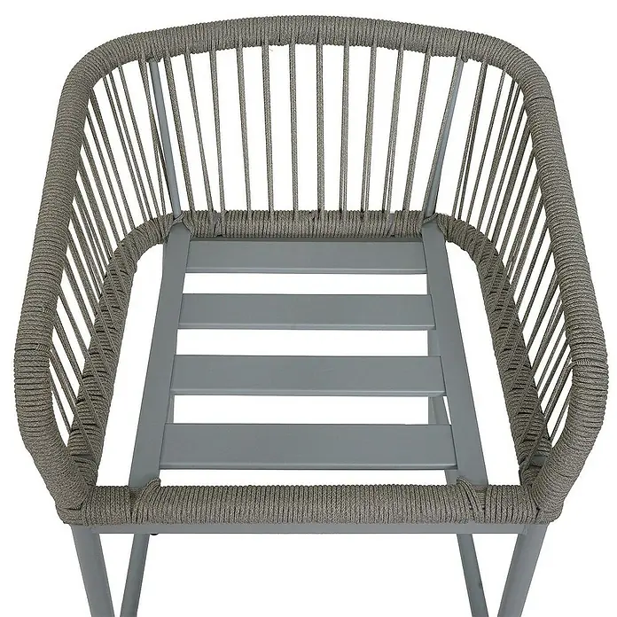 2er-Set Rope-Barhocker | HxBxT 92x51x53 cm | Sitzhöhe 76cm | Outdoor Sitzpolster Seilgeflecht Metall | Hellgrau | Kissen Dunkelgrau | Tresenhocker - 