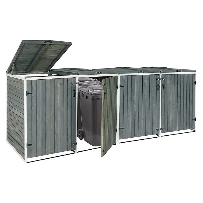Proregal Mülltonnenbox XL 4er-/8er - Holz, Grau-Weiß, Geeignet für Anzahl Mülltonnen: 4 Stk.