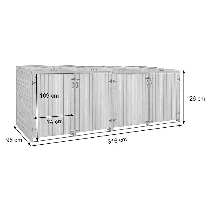 Proregal Mülltonnenbox XL 4er-/8er - Holz, Grau-Weiß, Geeignet für Anzahl Mülltonnen: 4 Stk.