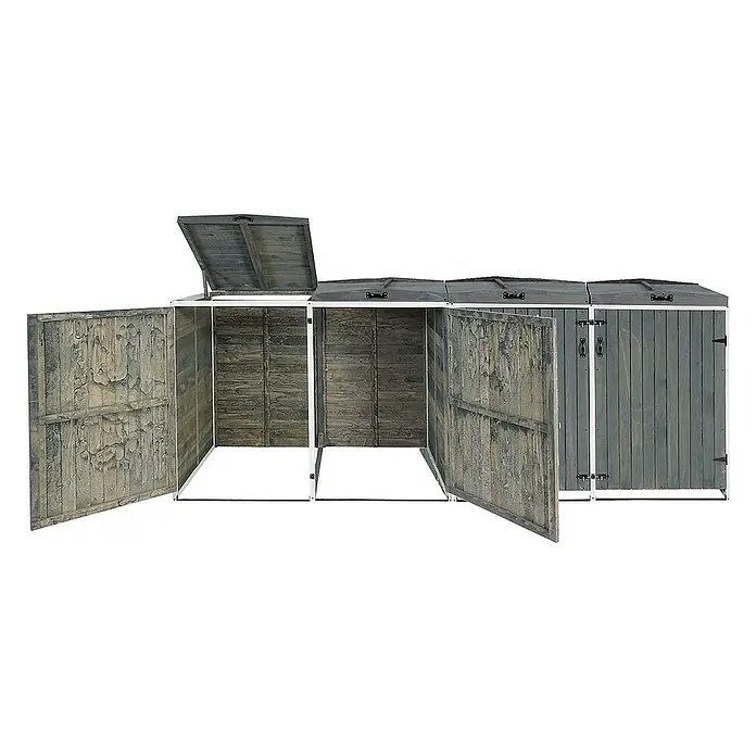 Proregal Mülltonnenbox XL 4er-/8er - Holz, Grau-Weiß, Geeignet für Anzahl Mülltonnen: 4 Stk.