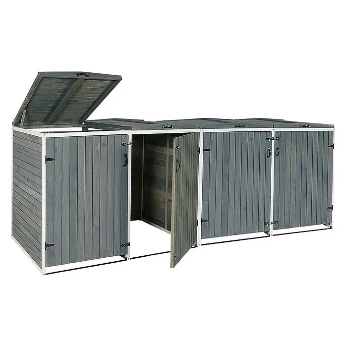 Proregal Mülltonnenbox XL 4er-/8er - Holz, Grau-Weiß, Geeignet für Anzahl Mülltonnen: 4 Stk.