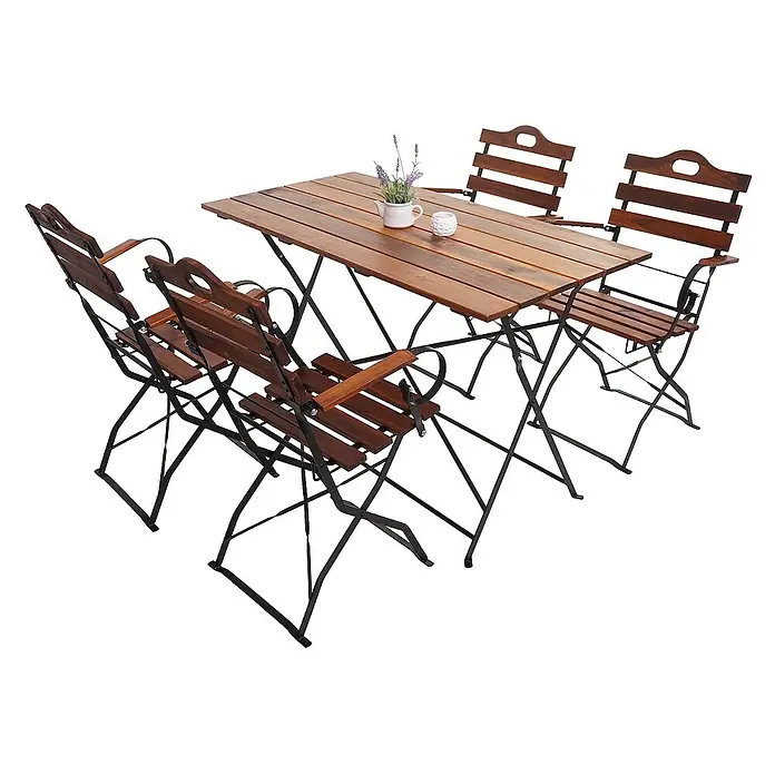 Proregal Gartenstuhl-Set Garnitur mit Tisch - Braun, B x T x H: 120 x 60 x 88 cm