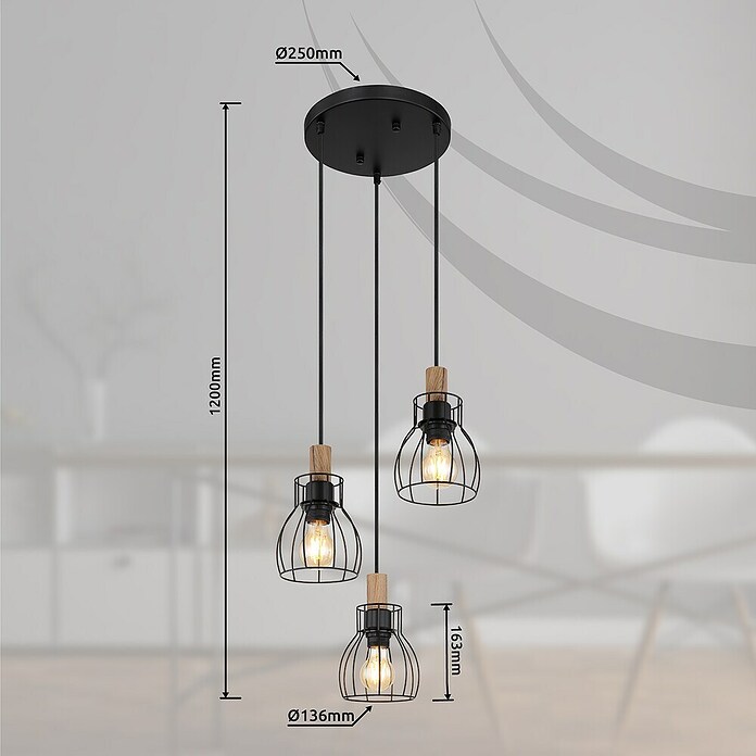 Globo Pendelleuchte Mina (40 W, Schwarz/Braun, E27, Ø x H: 355 cm x 1 200 mm) | BAUHAUS