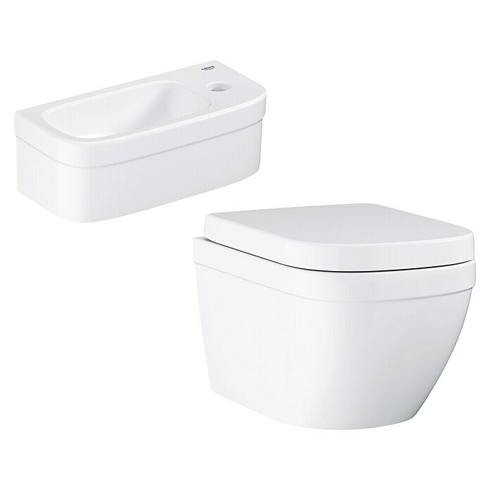 Hangend toiletset Grohe Euro Hangend toiletset + Euro Fontein (Voorzien van standaardglazuur, Spoelvorm: Diep, Wit) | BAUHAUS