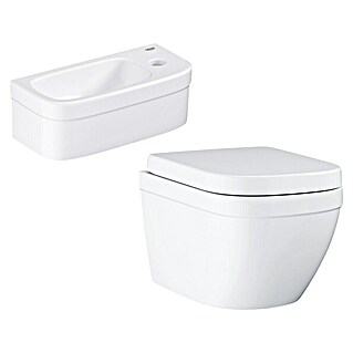 Hangend toiletset Grohe Euro Hangend toiletset + Euro Fontein (Voorzien van standaardglazuur, Spoelvorm: Diep, Wit)