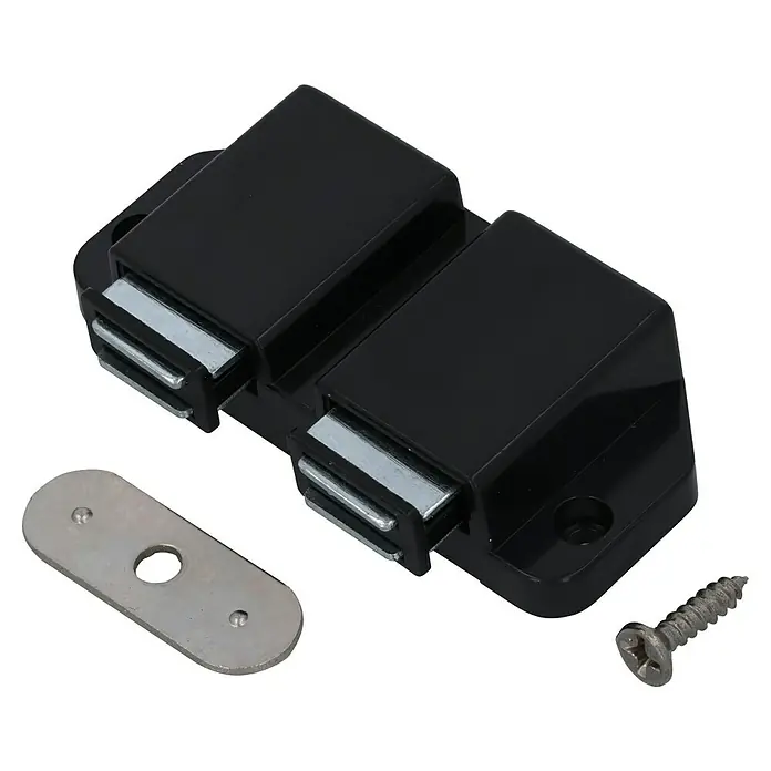 Suki Magnet-Druckverschluss - Geeignet für: 2-flügelige Glastüren - Schwarzer Magnetverschluss mit Stahlplatte und Schraube. Ideal für Schranktüren und Schubladen, um sie sicher zu verschließen.