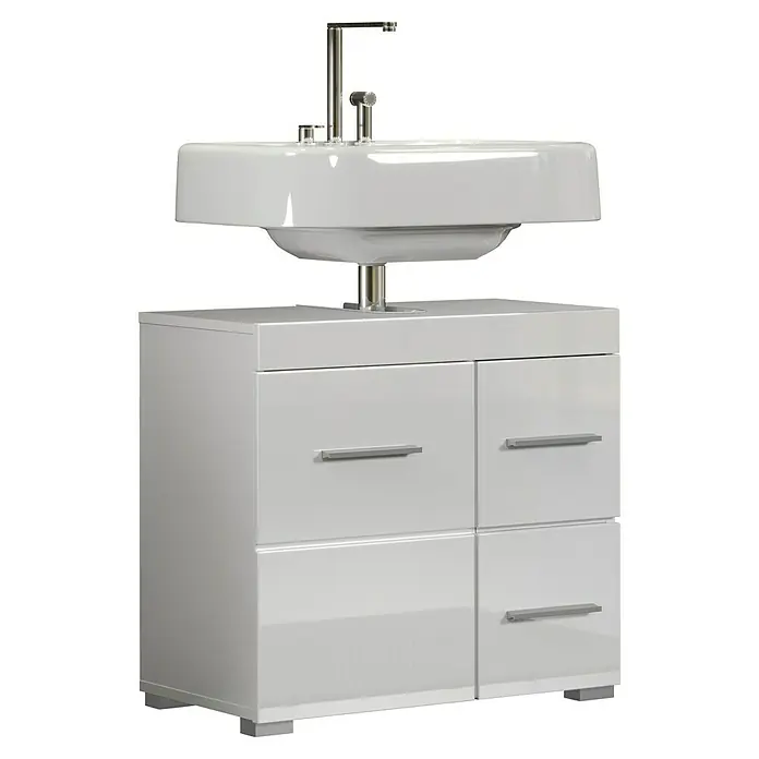 Trendteam Bea Waschtischunterschrank - B x T x H: 60 x 34 x 56 cm, Weiß, Ausstattung: 1 Tür - Elegantes, glänzend weißes Waschbecken mit Unterschrank. Die schlichten Griffe unterstreichen das moderne Design des Badezimmermöbels.