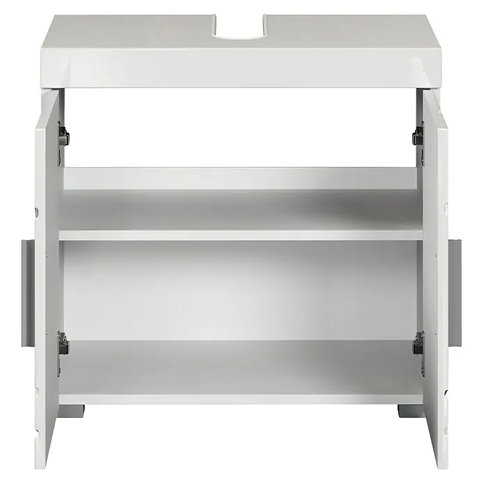 Trendteam Bea Waschtischunterschrank - B x T x H: 60 x 34 x 56 cm, Weiß, Ausstattung: 2 Türen - Ein weißer Badezimmerschrank mit offenen Türen und Einlegeböden, der Stauraum und eine saubere Ästhetik bietet.