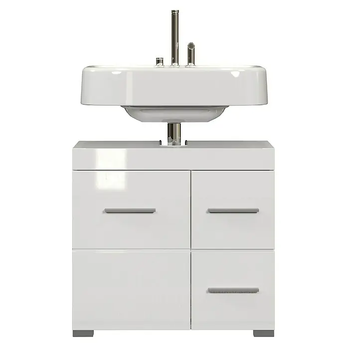 Trendteam Bea Waschtischunterschrank - B x T x H: 60 x 34 x 56 cm, Weiß, Ausstattung: 1 Tür - Modernes Waschbecken mit weißem Unterschrank und eleganten Armaturen. Das Möbelstück ist ein Blickfang für jedes Badezimmer.