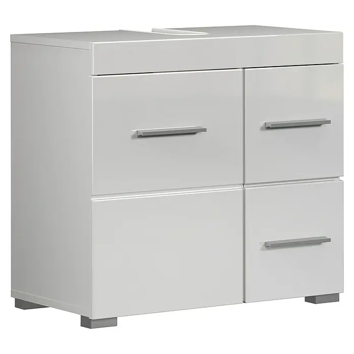 Trendteam Bea Waschtischunterschrank - B x T x H: 60 x 34 x 56 cm, Weiß, Ausstattung: 1 Tür - Weißer Waschtischunterschrank mit vier Schubladen und modernen Griffen, ideal für Badezimmer.